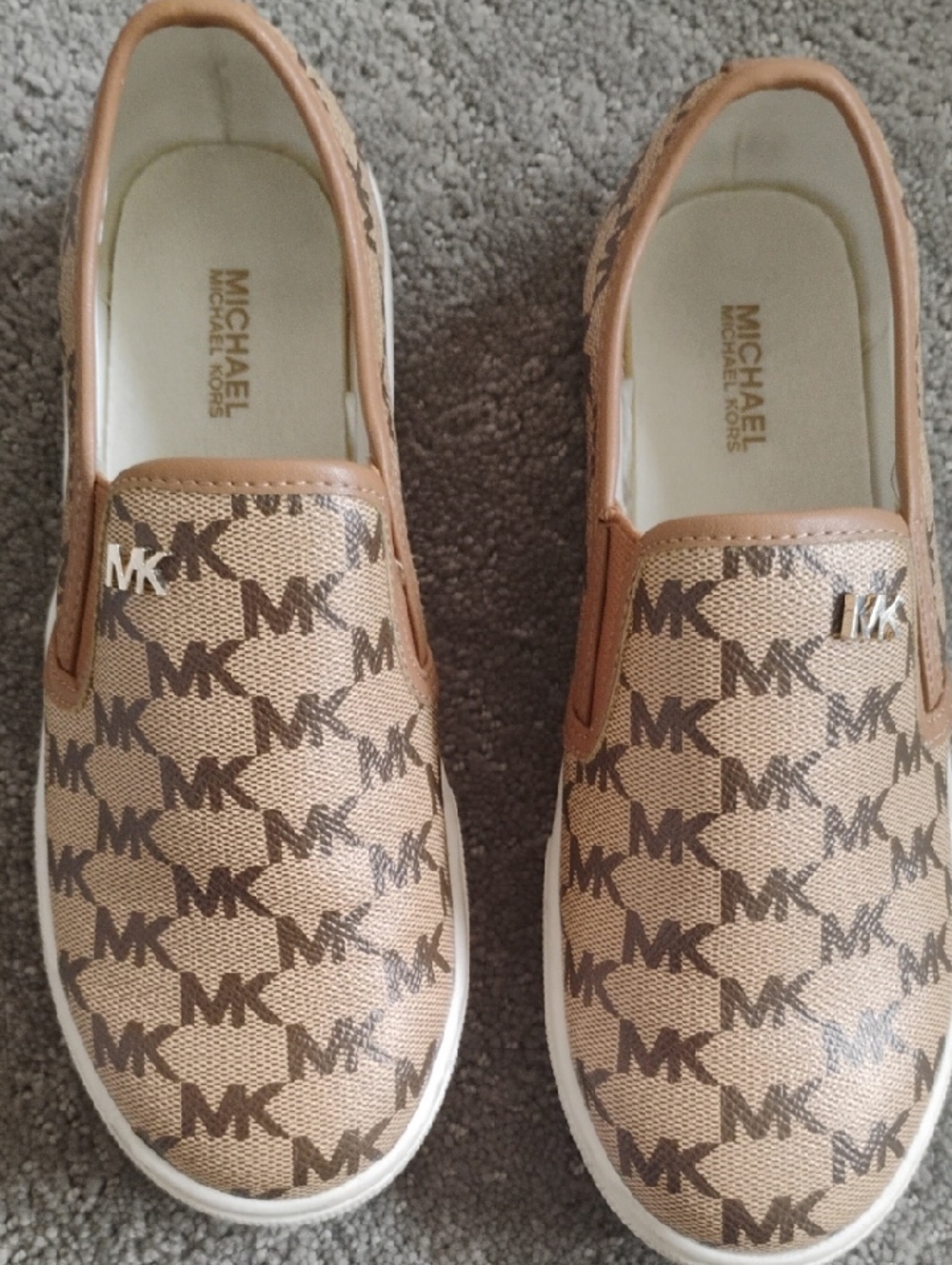 Michael Kors Kids Tan and Brown MK Logo Slip-On Sneakers